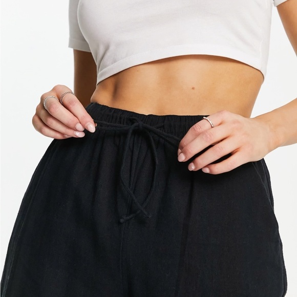 Abercrombie & Fitch linen pull-on wide leg trouser pants in black size medium - Picture 3 of 9